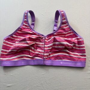 Comfort Choice Striped Sports Bra - Pink and Purple